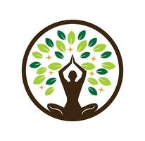 yoga logo ontwerp voorraad. menselijke meditatie in lotusbloem vectorillustratie vector