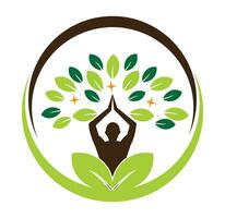 yoga logo ontwerp voorraad. menselijke meditatie in lotusbloem vectorillustratie vector