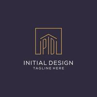 eerste pd logo met plein lijnen, luxe en elegant echt landgoed logo ontwerp vector