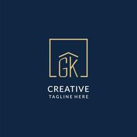 eerste gk plein lijnen logo, modern en luxe echt landgoed logo ontwerp vector