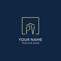 eerste pv plein lijnen logo, modern en luxe echt landgoed logo ontwerp vector