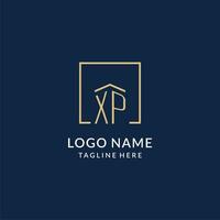 eerste xp plein lijnen logo, modern en luxe echt landgoed logo ontwerp vector