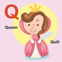 illustratie geïsoleerde alfabet letter q-koningin, quill vector