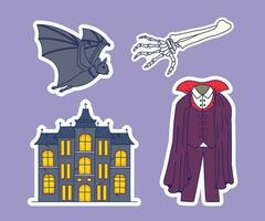 halloween illustratie set, vampier, achtervolgd huis, halloween sticker reeks vector