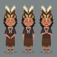 Papoea-Indonesisch karakter met verschillende uitdrukkingen vector