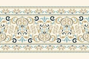 ikat bloemen paisley borduurwerk Aan bruin achtergrond.ikat etnisch oosters patroon traditioneel.azteken stijl abstract vector illustratie.ontwerp voor textuur, stof, kleding, verpakking, decoratie, sarong, sjaal