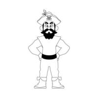 grappig en streng Mens piraat. vent in een piraat kostuum. kleur stijl vector