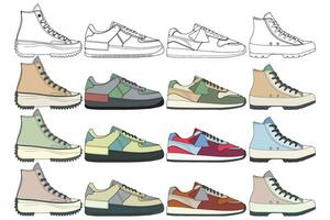 reeks van sportschoenen illustratie in kleurrijk tekeningen, sportschoenen vector lijn kunst geïsoleerd, bundelen schoen illustratie sjabloon.