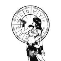 hand- getrokken illustraties en silhouetten van monochroom kunsten van astrologisch tekens en schoonheid Dames. vector