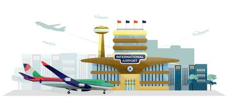 vector concept van vlak illustratie van modern Internationale luchthaven.