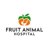 huisdier kliniek logo ontwerp sjabloon. kat en hond vector silhouet appel fruit