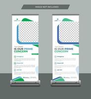 medisch Gezondheid zorg rollen omhoog banier sjabloon, ziekenhuis Scherm banier, rollen omhoog banier staan modern indeling. vector