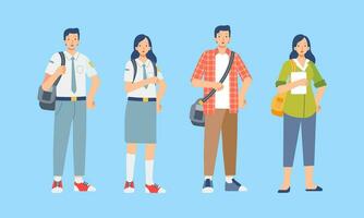 reeks karakter hoog school- studenten en college vector illustratie