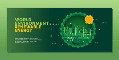 groen eco vriendelijk stad ecologie en milieu behoud duurzame ontwikkeling hernieuwbaar energie banier sjabloon vector