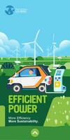 tanken een elektrisch auto. alternatief hernieuwbaar energie gebruiken. windmolens. milieu duurzame banier vector