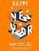 nieuw jaar partij uitnodiging viering vector illustratie met modern tyfografie van nieuw jaar brief met oranje achtergrond