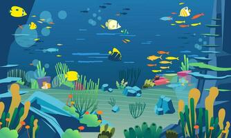 onderwater- illustratie met divers dieren, marinier planten, en koraal riffen vector