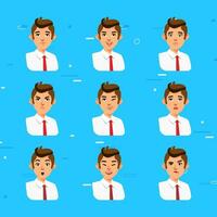 reeks van bedrijf emoticon, Mens karakter vervelend wit overhemd en rood stropdas tonen verschillend gelaats expressie-vector vector