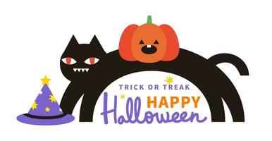 halloween vlak illustratie zwart kat voor uitverkoop poster. magie ,pompoen ,heks ,kunst tekenfilm stijl vector