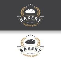 brood logo, oud retro wijnoogst stijl bakkerij winkel ontwerp, vector tarwe brood gemakkelijk tremplet illustratie