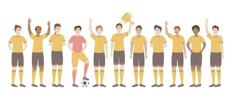 tekenfilm kleur tekens mensen voetbal team concept. vector