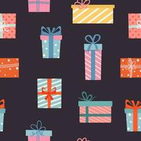naadloos Kerstmis patroon. achtergrond met kleurrijk geschenk dozen. perfect voor omhulsel papier, groet kaarten, textiel. vector