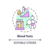 bloed tests concept icoon. algemeen Gezondheid. laboratorium Onderzoek. kind gezondheidszorg. pediatrisch geduldig. diagnostisch centrum abstract idee dun lijn illustratie. geïsoleerd schets tekening. bewerkbare beroerte vector