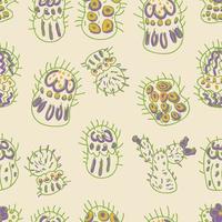 pastelkleurige vector naadloze patroon van cactussen doodles