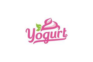 yoghurt logo met een combinatie van yoghurt, bladeren, en mooi belettering voor yoghurt winkel, eetpatroon voeding, enz. vector