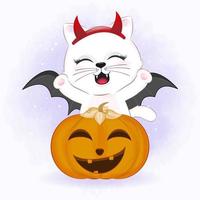 schattige kat met pompoen cartoon dier halloween illustratie vector