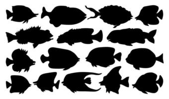 een verzameling silhouetten van tropische aquariumvissen vector