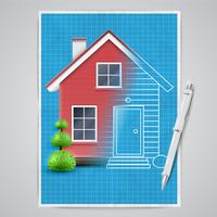 Realistisch huis met een blauwdruk, vector
