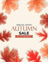 glanzende herfstbladeren verkoop banner. zakelijke kortingskaart. vector