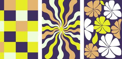 verzameling van retro schaakbord achtergronden met levendig tinten. een groovy en psychedelisch schaakbord patroon geïnspireerd door de Jaren 60 en jaren 70. vector