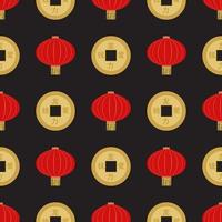 platte rode hangende chinese lantaarn met gouden munt vector