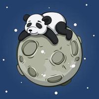 cartoon panda knuffelen de maan vector