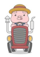 schattige cartoon varken rijden tractor vector