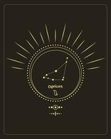 magisch astrologie poster met Steenbok sterrenbeeld, tarot kaart. gouden ontwerp Aan een zwart achtergrond. verticaal illustratie, vector