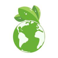 ecologisch icoon. planeet aarde met groen bladeren. insigne, sticker, vector