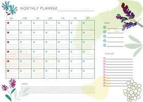 bloem hand- getrokken schoon ontwerp maandelijks plan en kalender sjabloon vector