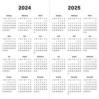 kalender 2024 en kalender 2025 sjabloon ontwerp. ontwerp voor plan Opmerking, agenda, kantoor jaar- schema, bedrijf, dagelijks vector