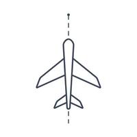 lineair icoon van een vliegtuig vliegend langs een route. vector illustratie logo isoleren. toerisme en reis, lucht reizen