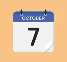 vector kalender icoon. 7 oktober. dag, maand. vlak stijl.