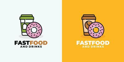 donut en drinken snel voedsel logo ontwerp vector