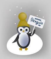 pinguïn bewustzijn dag vlak tekenfilm hand- getrokken vector illustratie