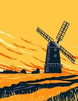 drainage windmolen in norfolk broads nationaal park uk art deco wpa vector