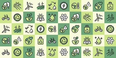 eco verwant pictogrammen en mozaïek- naadloos patroon met natuur vormen, vers biologisch concept vlak vector illustratie.