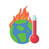 thermometer en wereldbol. globaal opwarming concept. vector illustratie in vlak stijl