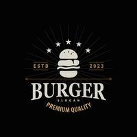 hamburger logo snel voedsel ontwerp, heet en heerlijk voedsel vector sjabloon illustratie