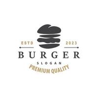 hamburger logo snel voedsel ontwerp, heet en heerlijk voedsel vector sjabloon illustratie